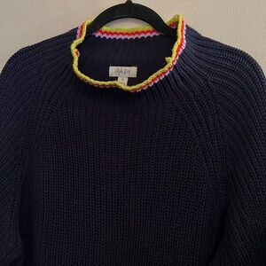 Style & Co oversized navy scoop neck knit weather with multicolored hemming